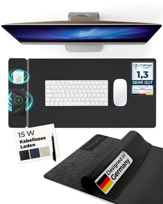 Black Power Desk Mat | Schreibtischunterlage mit Ladefunktion