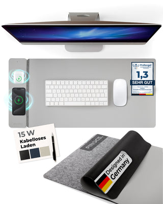 Grey Power Desk Mat | Schreibtischunterlage mit Ladefunktion